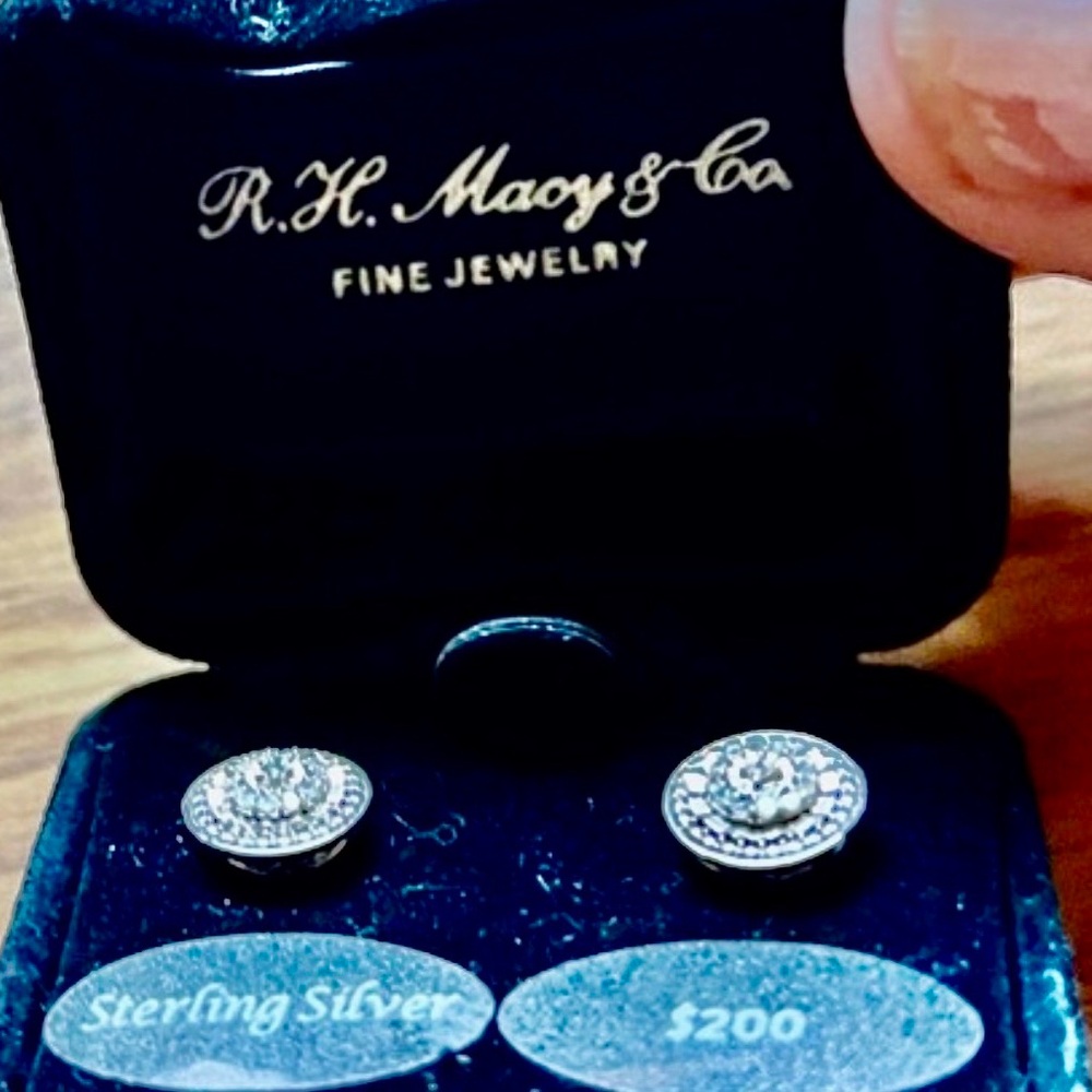Macy's Diamond Silver Classic Stud Earrings Fine Jewelry